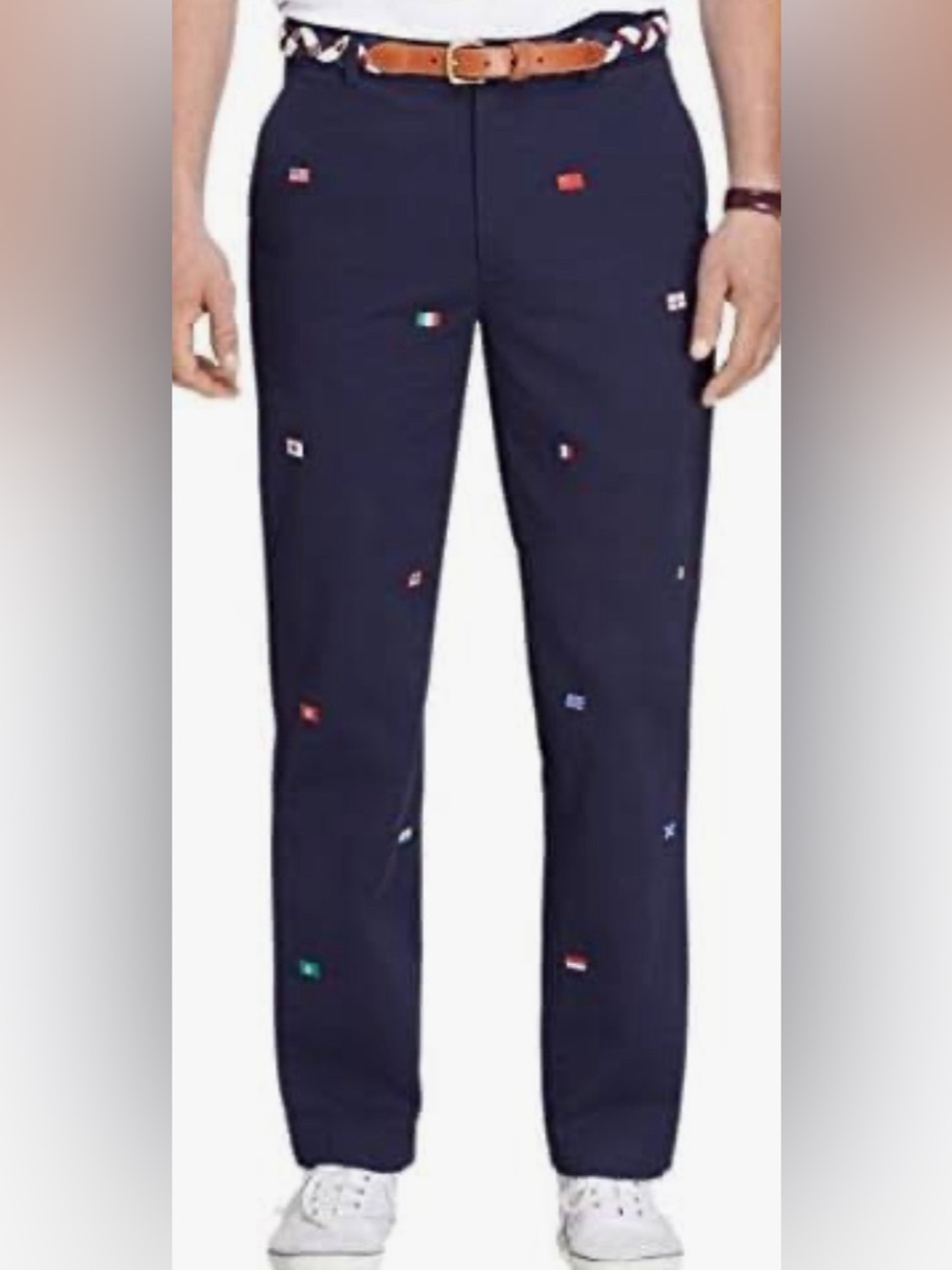 Brooks Brothers Navy Pants (Clark) W/Multicolor Flag Embroidery 34 X 32